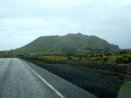 The Grindavíkurvegur road and the Svartsengi Power Station, viewed from the rental car