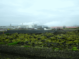 The Svartsengi Power Station and the Blue Lagoon geothermal spa, viewed from the rental car on the Grindavíkurvegur road