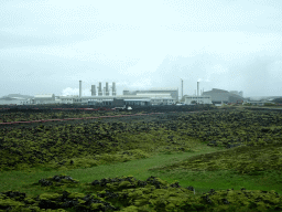 The Svartsengi Power Station and the Blue Lagoon geothermal spa, viewed from the rental car on the Grindavíkurvegur road