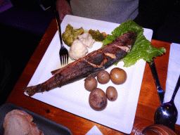 Fish, potatoes and vegetables in the Fish House restaurant