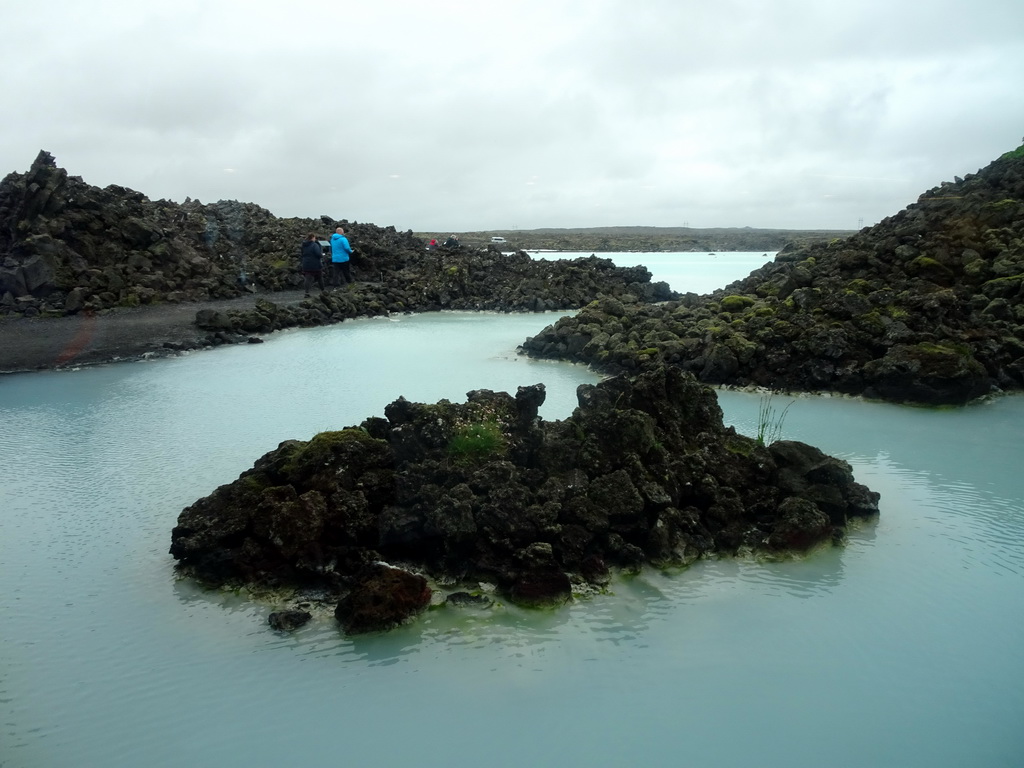 Water and rocks just outside the Blue Lagoon geothermal spa, viewed from the lobby