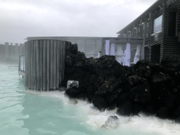 Water, rocks and towels at the Blue Lagoon geothermal spa
