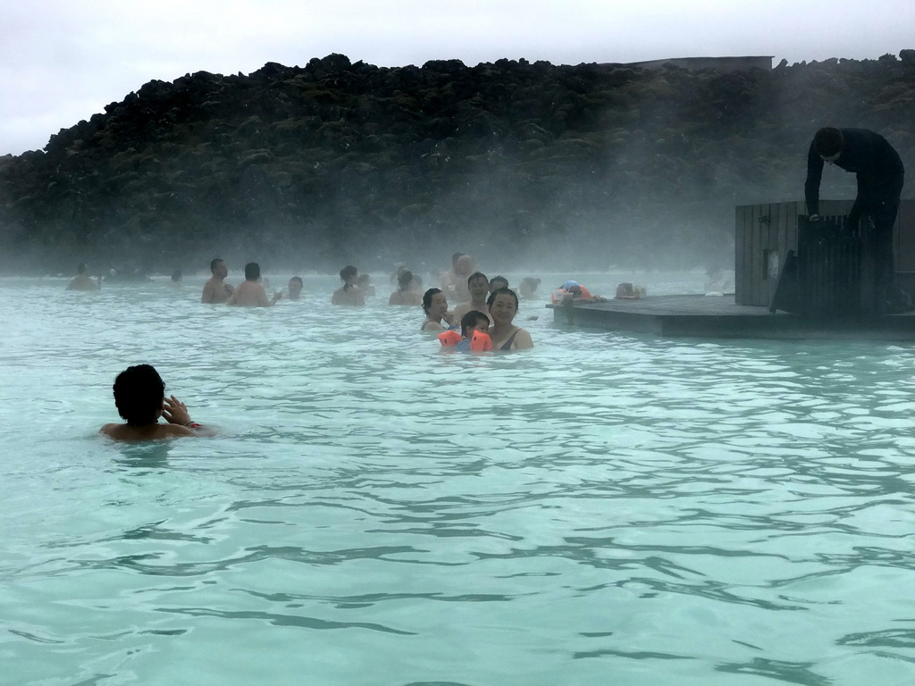 Miaomiao, Max and Miaomiao`s parents in the Blue Lagoon geothermal spa