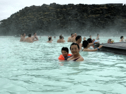 Miaomiao, Max and Miaomiao`s parents in the Blue Lagoon geothermal spa