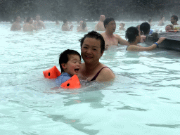 Miaomiao, Max and Miaomiao`s parents in the Blue Lagoon geothermal spa
