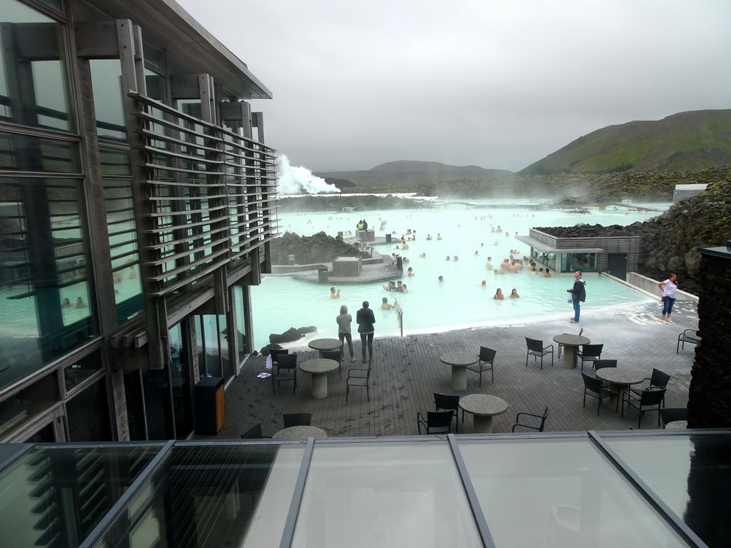 The Blue Lagoon geothermal spa, viewed from the upper floor of the main building