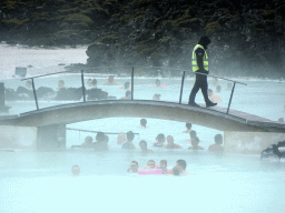 Bridge at the Blue Lagoon geothermal spa, viewed from the upper floor of the main building