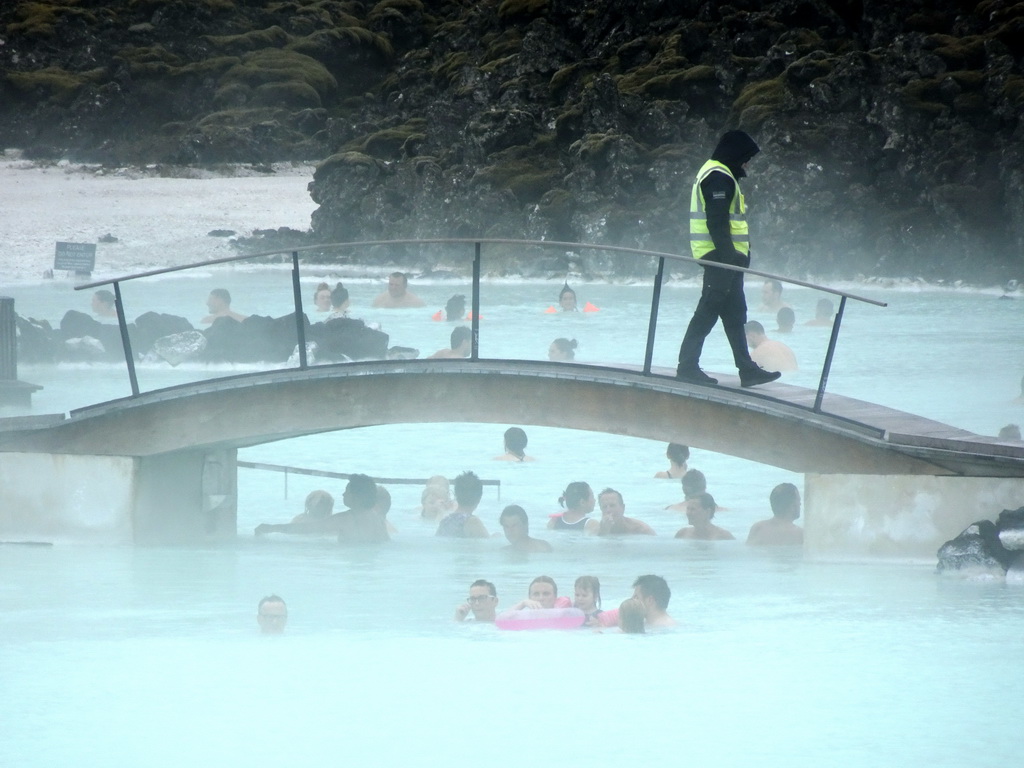 Bridge at the Blue Lagoon geothermal spa, viewed from the upper floor of the main building