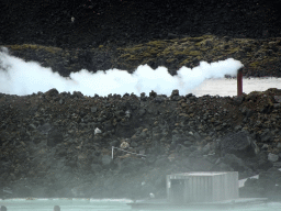Smoke at the Blue Lagoon geothermal spa, viewed from the upper floor of the main building