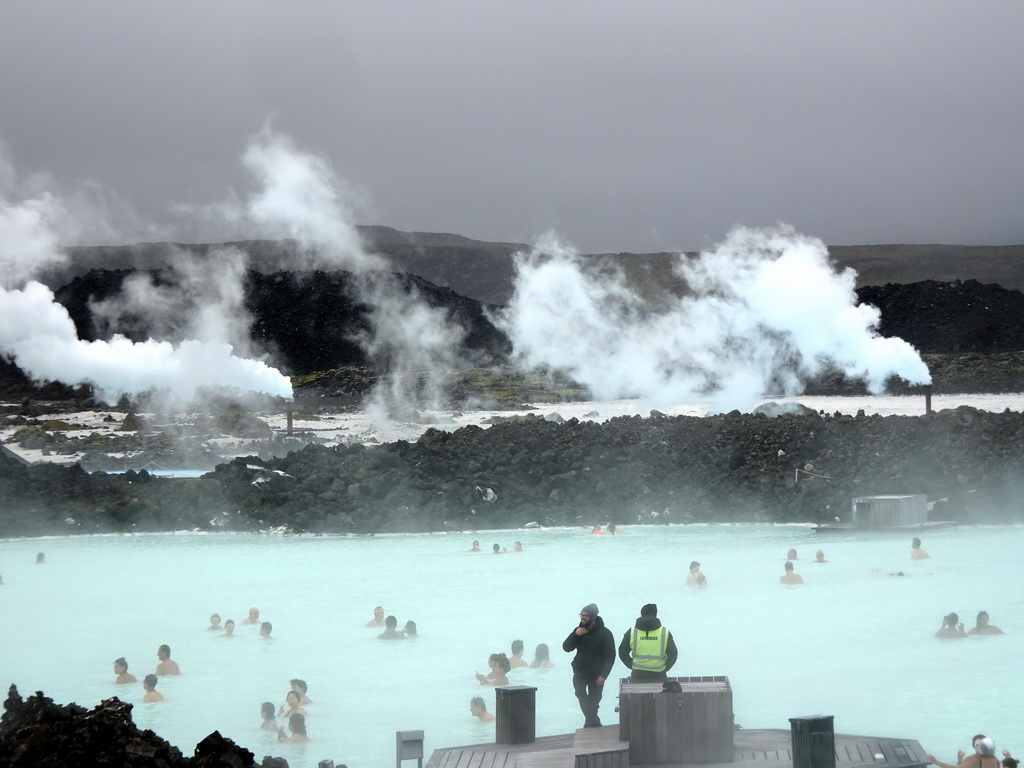 Smoke at the Blue Lagoon geothermal spa, viewed from the upper floor of the main building