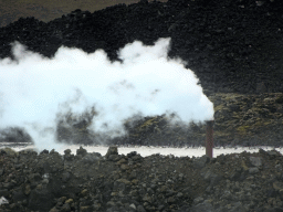 Smoke at the Blue Lagoon geothermal spa, viewed from the upper floor of the main building