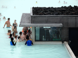 Outdoor bar at the Blue Lagoon geothermal spa, viewed from the upper floor of the main building