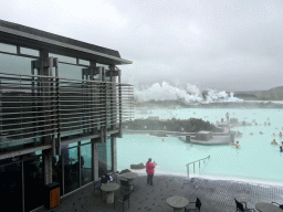 The Blue Lagoon geothermal spa, viewed from the upper floor of the main building