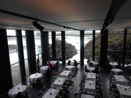 Interior of the LAVA Restaurant at the Blue Lagoon geothermal spa, viewed from the upper floor