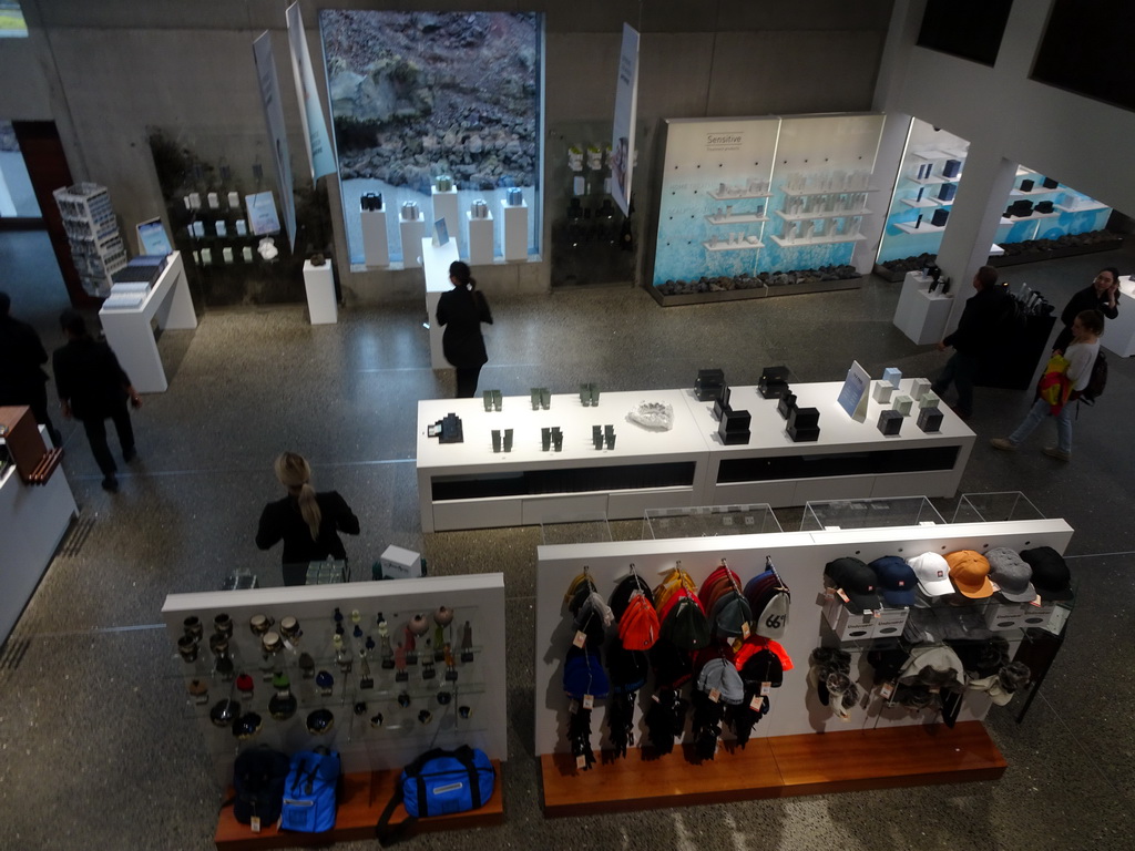 Interior of the shop at the Blue Lagoon geothermal spa, viewed from the upper floor