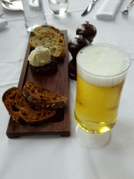 Beer and bread at the LAVA Restaurant at the Blue Lagoon geothermal spa