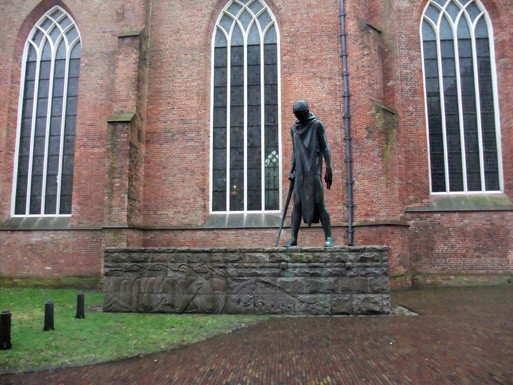 Monument `Sint-Joris en de draak` at the north side of the Martinikerk church, at the Martinikerkhof square