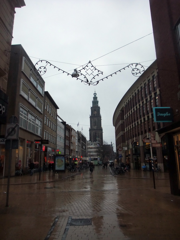 The Martinitoren tower, viewed from the Zwanestraat street