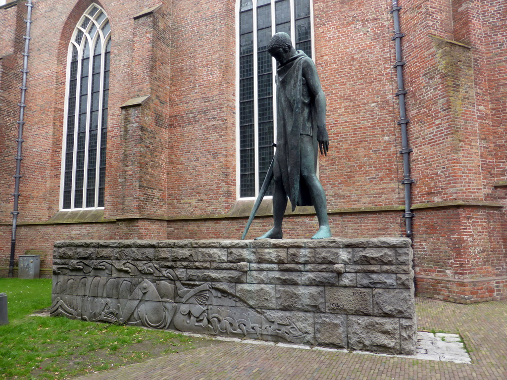 Monument `Sint-Joris en de draak` at the north side of the Martinikerk church, at the Martinikerkhof square