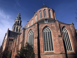 The southeast side of the Martinikerk church and the Martinitoren tower, viewed from the Sint Jansstraat street