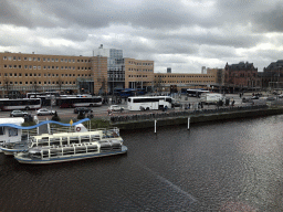 Boats in the Verbindingskanaal canal and the Groningen Railway Station, viewed from the Upper Floor of the Groninger Museum