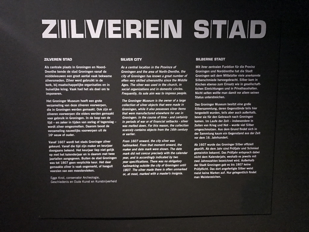 Information on the `Silver City`, at the Lower Floor of the Groninger Museum