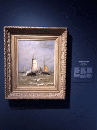 Painting `Fishing boats` by Hendrik Willem Mesdag, at the Lower Floor of the Groninger Museum, with explanation