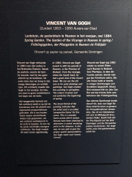 Explanation on the painting `Spring Garden. The Garden of the Vicarage in Nuenen in spring` by Vincent van Gogh, at the Lower Floor of the Groninger Museum