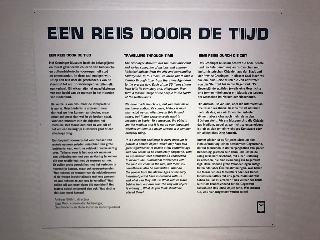 Information on the `Travelling through Time` exhibition, at the Lower Floor of the Groninger Museum