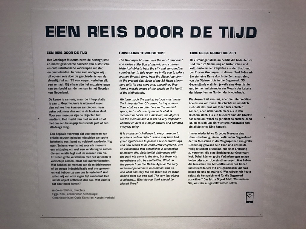 Information on the `Travelling through Time` exhibition, at the Lower Floor of the Groninger Museum