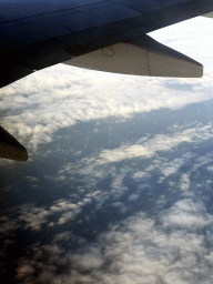 Windmills in the North Sea, viewed from the airplane from Amsterdam to London