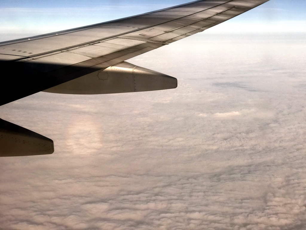 Clouds with a glory, viewed from the airplane from Amsterdam to London