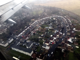 Houses at Mornington Crescent in the Crandford neighborhood of London, viewed from the airplane from Amsterdam to London