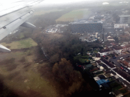 Bath Road and the River Crane in the Crandford neighborhood of London, viewed from the airplane from Amsterdam to London