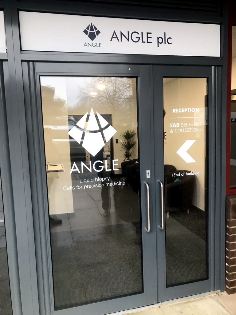 Entrance to the ANGLE plc building at Nugent Street at Surrey Research Park