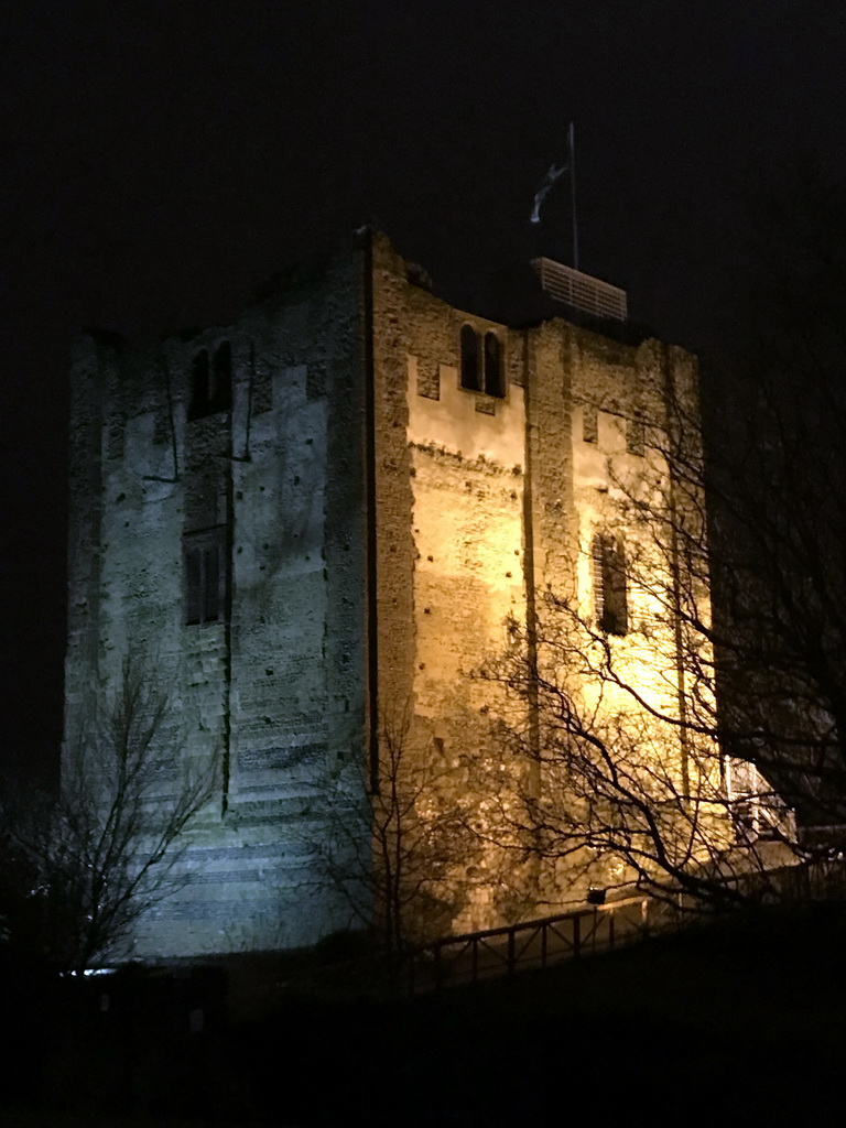 The northeast side of Guildford Castle, viewed from Castle Street, by night