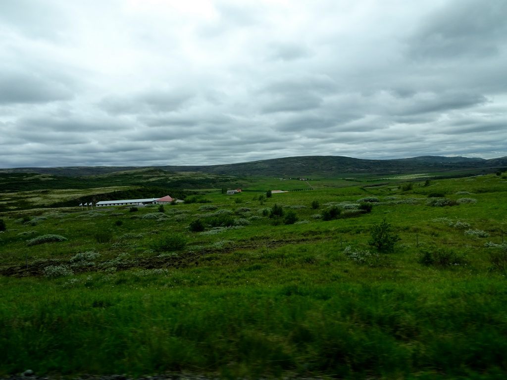 Hotel Gullfoss, viewed from the rental car on the Biskupstungnabraut road