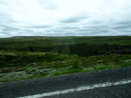 The Ölfusá river valley, viewed from the rental car on the Biskupstungnabraut road