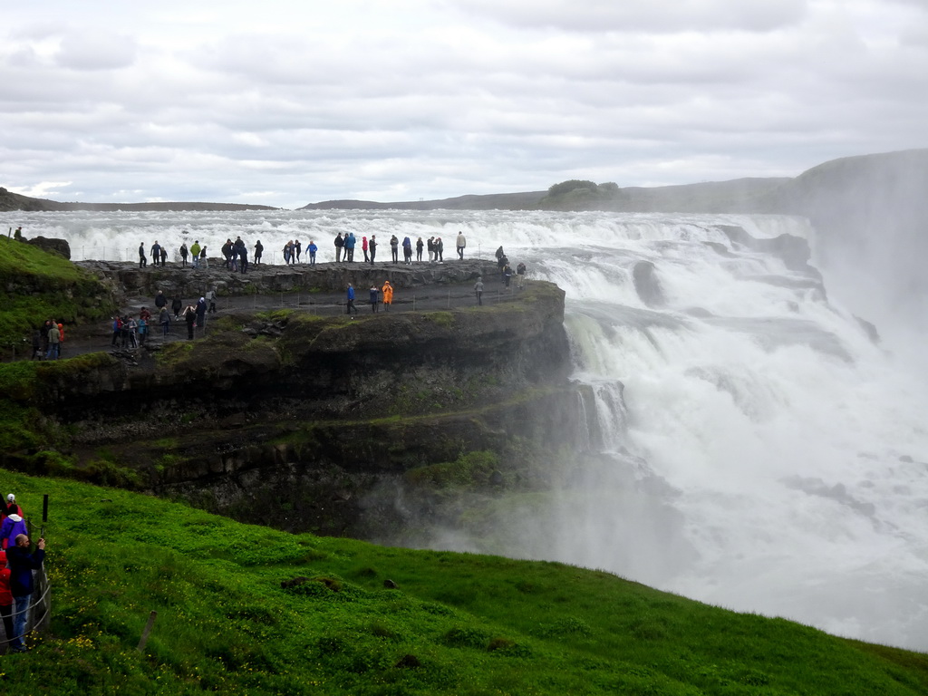 The upper part and closeby viewpoint of the Gullfoss waterfall, viewed from the path from the lower viewpoint