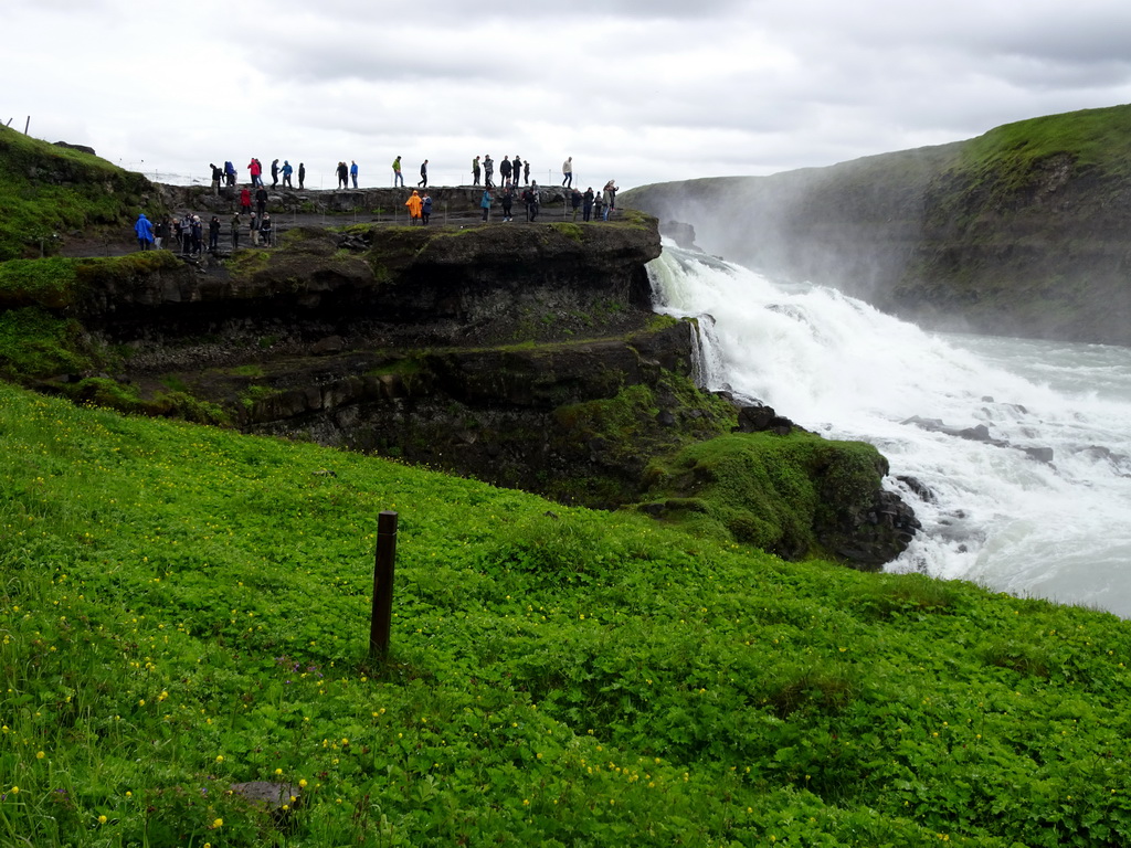 The upper part and closeby viewpoint of the Gullfoss waterfall, viewed from the path from the lower viewpoint