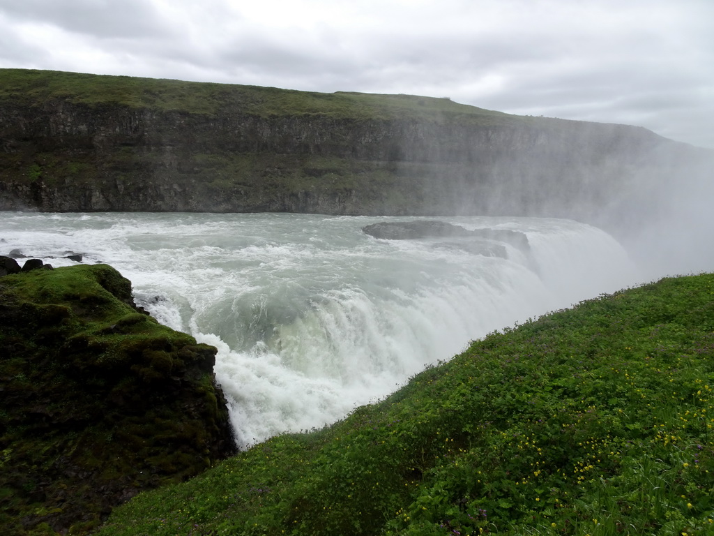 The lower part of the Gullfoss waterfall, viewed from the path from the lower viewpoint to the closeby viewpoint