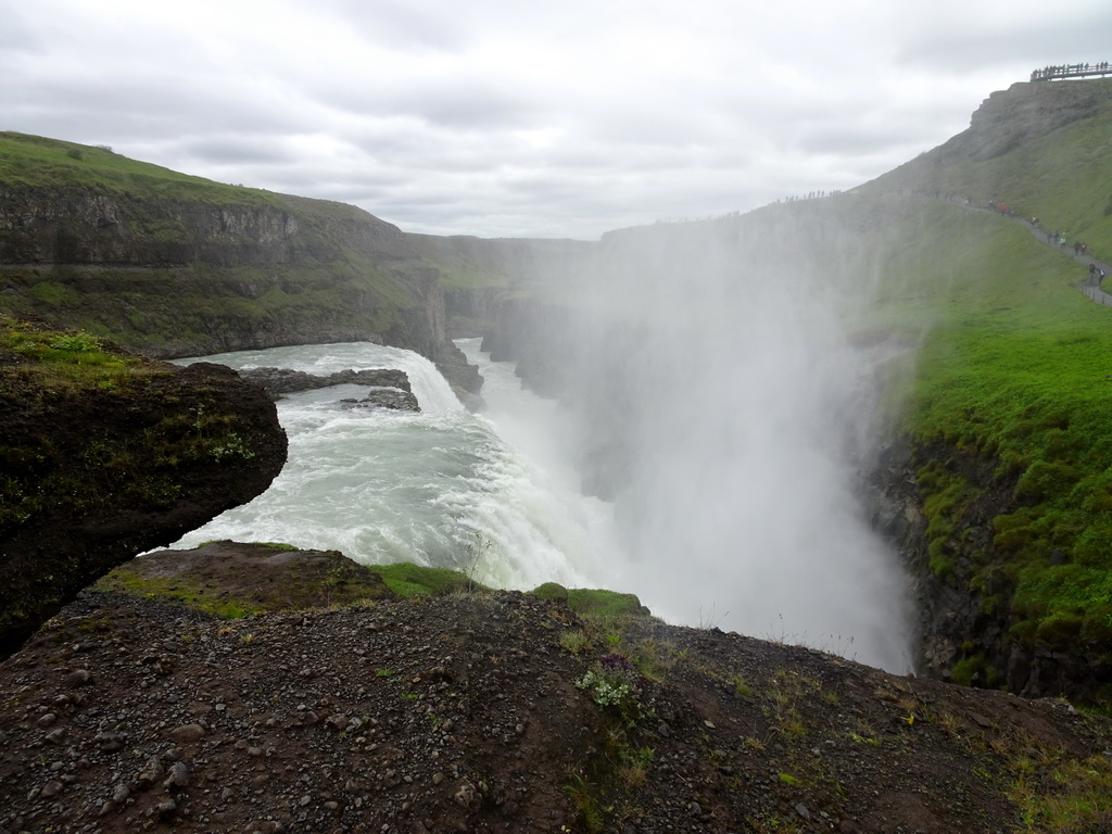 The lower part and upper and lower viewpoints of the Gullfoss waterfall, viewed from the path to the closeby viewpoint