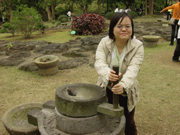 Miaomiao`s sister at the old village at the Hainan Volcano Park