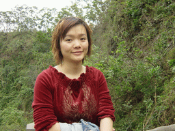 Miaomiao at the Mt. Fengluling volcano crater at the Hainan Volcano Park