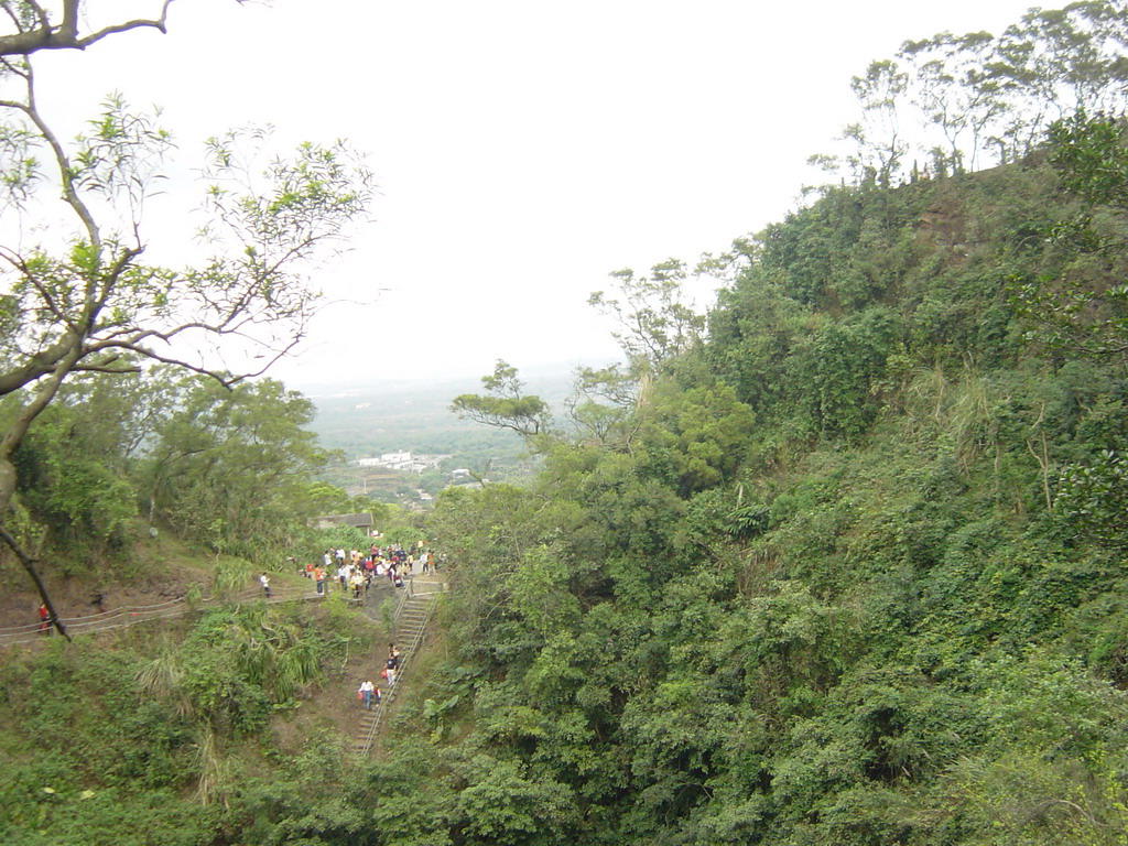 Staircases at the Mt. Fengluling volcano crater at the Hainan Volcano Park, viewed from the top