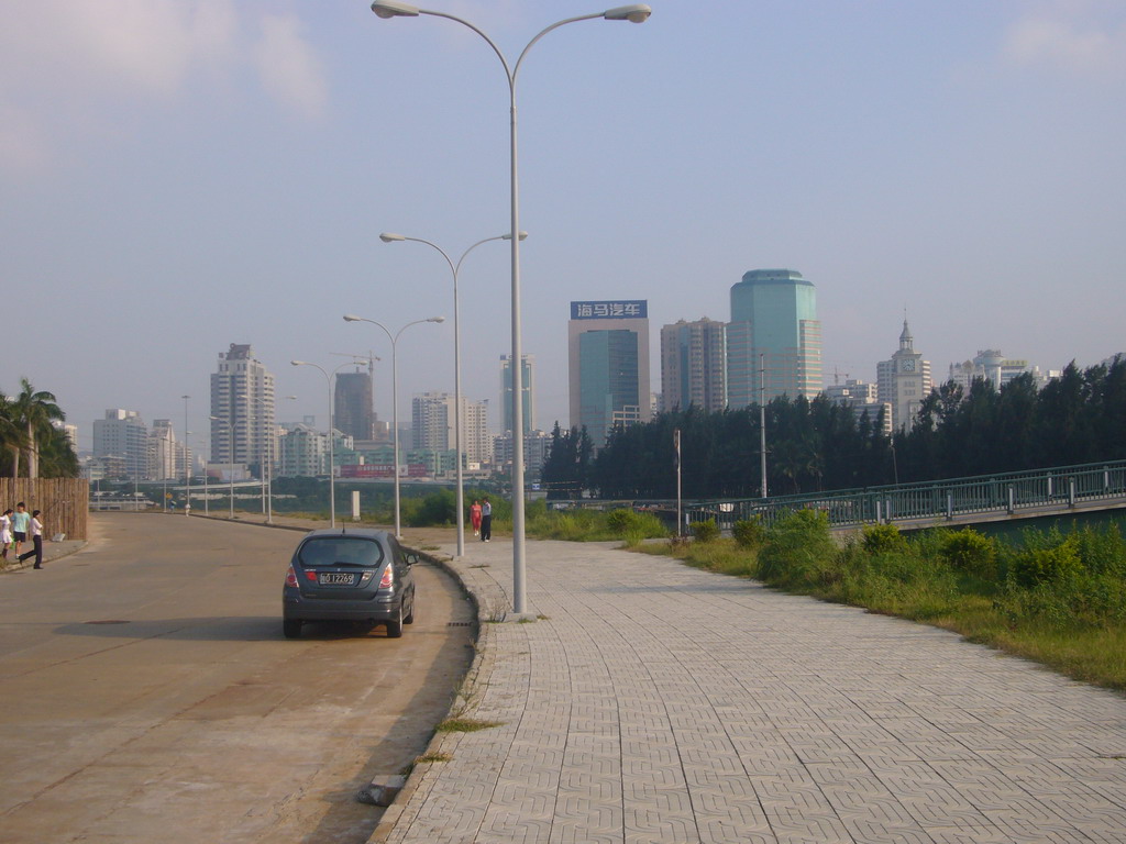 Skyscrapers in the city center, viewed from the seaside, during the photoshoot