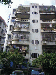 Front of an apartment building in the city center