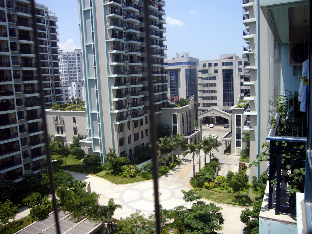 View from the balcony of the apartment of Miaomiao`s parents on the entrance of the apartment complex