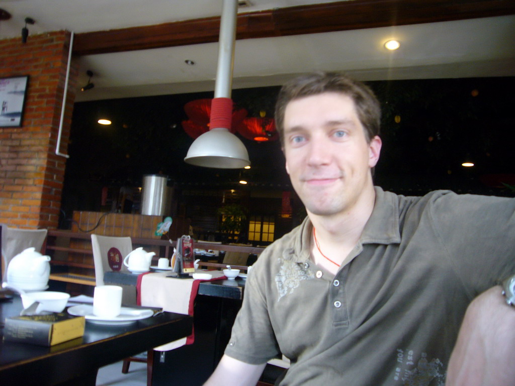 Tim in a restaurant in the center of the city