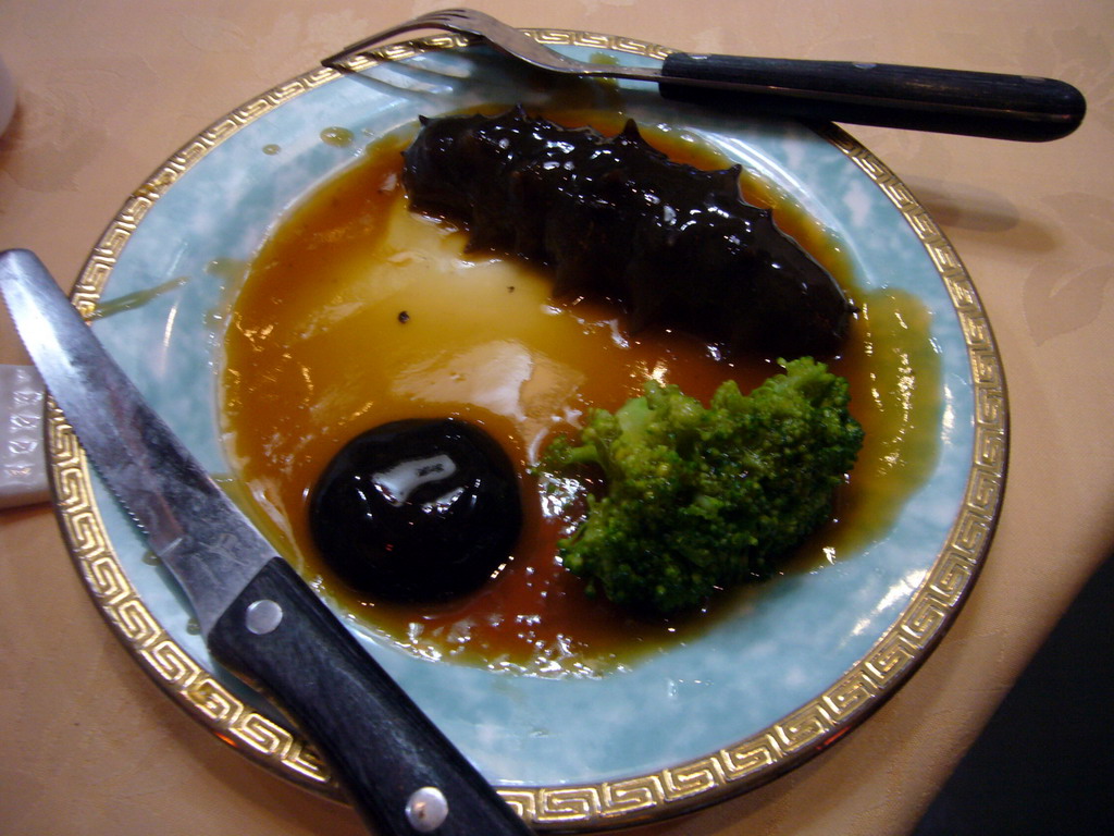 Sea cucumber in a restaurant in the center of the city